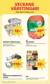 Tempo reklamblad vecka 43 Sida 3: Garant kycklingbröstfilé, lårfile €119,00, Nybergs Deli helgskinka €49,95