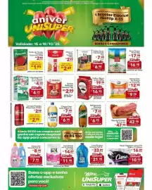 Encarte UniSuper Página 1: Lava Roupas em Pó Girando Sol 1,6kg €11,98, Café a Vácuo União €16,98