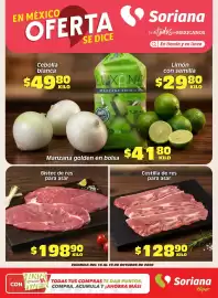 Folleto Soriana Híper Página 1: Costilla de res para asar €128,90, Bistec de res para asar €198,90