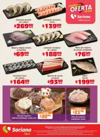 Folleto Soriana Híper Página 5: Mero fresco €199,00, Filete de mojarra de granja congelado €76,90