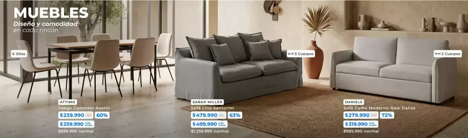 Catálogo Paris Página 8: Sofa cama moderno new dallas €279.990,00, Attimo - juego comedor austin €259.990,00