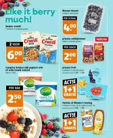 Poiesz folder week 43 Pagina 34: Quaker cruesli €6,00, G'woon ontbijtmixen €2,00