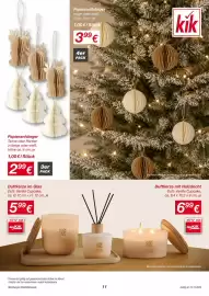 KiK Prospekt Seite 11: Papieranhänger Tanne oder Rentier €2,99, Duftkerze im Glas €5,99