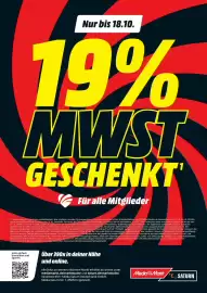 MediaMarkt Prospekt Seite 1: Nur bis 18.10. 19% MWST GESCHENKT Für alle Mitglieder 1 1) Aktion gültig für registrierte