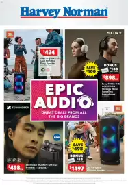 Harvey Norman catalogue Page 1: Sennheiser MOMENTUM True Wireless 5 Earbuds €498,00, JBL PartyBox Ultimate Speaker €1.497,00