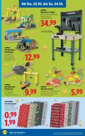 Lidl Flugblatt woche 43 Seite 26: Lupilu Holz Eisenbahn Erweiterung €12,99, LUPILU Werkbank, 77-teilig €34,99