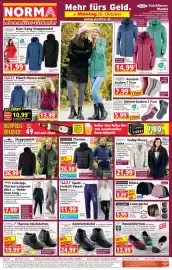 Norma Prospekt woche 44 Seite 1: ElleNor Kurz-/Lang-Steppmantel für Damen €21,99, Hausballerinas für Damen €13,99
