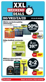 Kruidvat folder week 43 Pagina 21: Gillette voordeelverpakking scheermesjes €52,24, Philips OneBlade navulmesjes €39,99