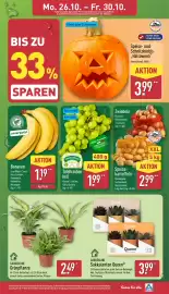 Aldi Nord Prospekt woche 44 Seite 3: Crunchy Dream Tafeltrauben hell €1,99, Speise- und Schnitzkürbis „Halloween“ €3,99