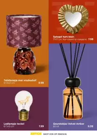 Xenos folder Pagina 19: Geurstokjes Velvet Amber €9,99, Tafellampje met vredesduif €9,99