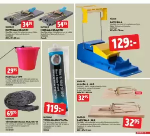 Jem&Fix reklamblad Sida 15: RÅTTFÄLLA €129,00, MUSFÄLLA I TRÄ €32,95