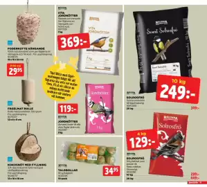 Jem&Fix reklamblad Sida 17: FODERKOTTE HÄNGANDE €29,95, TALGBOLLAR €34,95