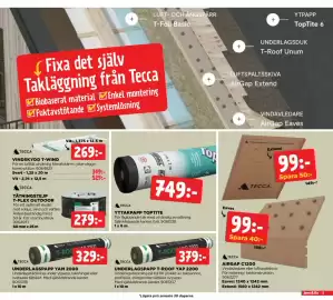 Jem&Fix reklamblad Sida 5: TÄTNINGSTEJP T-FLEX OUTDOOR €279,00, UNDERLAGSPAPP YAM 2000 €329,00
