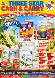 Three Star Cash and Carry catalogue Page 7: Jabulani Beer Powder €329,99, Super White Samp €79,99