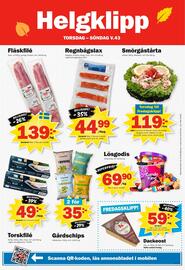 Pekås reklamblad vecka 43 Sida 8: Regnbågslax €44,99, Smörgåstårta €119,00