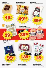Pekås reklamblad vecka 43 Sida 3: Scan helgskinka €39,99, Kronfågel crispy chicken burger €49,99