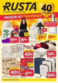 Rusta reklamblad vecka 43 Sida 1: RUSTA 40 Kampanjstart måndag 19/10 2026 MASSOR AV FYNDPRISER år αν fynd serla SMART