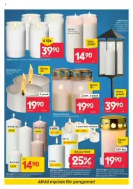 Rusta reklamblad vecka 43 Sida 8: 8 4 för 3990 (14:90/st) Oljeljus 05x9 cm för utomhusbruk. Brinntid ca 55 tim. Marschall