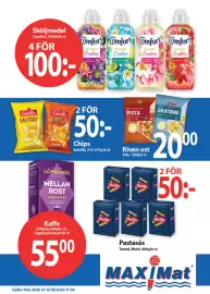 MaxiMat Svinesund kundeavis uke 43 Side 4: Comfort sköljmedel €100,00, Estrella Chips €50,00