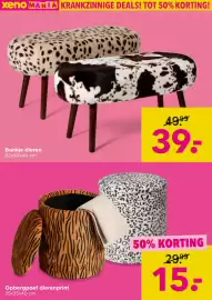 Xenos folder week 43 Pagina 10: Opbergpoef dierenprint €15,00, Bankje dieren €39,00