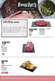 Catalogue Monop' page 11: Viande bovine €19,90, Label Rouge Poulet jaune €9,90