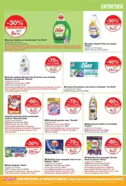 Catalogue Monop' page 47: Ariel Pods Original €43,00, Lenor Adoucissant ambre et orchidée €4,13