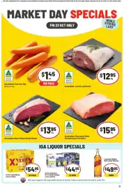 IGA catalogue Page 1: Australian Economy Beef Porterhouse Portions €15,95, Australian Beef Bolar Blade Roast €13,95