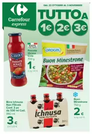 Volantino Carrefour Express Pagina 1: Passata Verace Cirio €1,00, Buon Minestrone €2,00