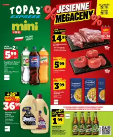 Topaz Express gazetka tydzień 43 Strona 1: Napój Pepsi/Mirinda/7up/Mountain Dew €5,99, Płyn do prania Woolite €36,99