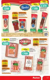 Auchan akciós újság hét 43 Oldal 17: Alföldi Sertés Virsli €1.999,00, Gyulai kézműves vékony kolbász €2.479,00