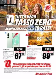 Volantino MediaWorld Pagina 1: LG Smart TV 65" €999,00, Samsung Smartphone Galaxy S25 128 €679,00