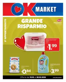 Volantino Ok Market Pagina 1: Detersivo Muschio Bianco €3,99, Frollini Campiello €0,84