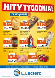 E.Leclerc gazetka tydzień 43 Strona 1: Napój o smaku żurawiny 500ml Dzik €1,29, Łopatka wieprzowa bez kości €8,99