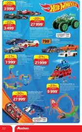 Auchan akciós újság Oldal 22: HOT WHEELS F1 FÉM KISAUTÓ €3.999,00, HOT WHEELS BAJNOKSÁG PÁLYASZETT €7.999,00