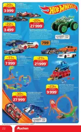 Auchan akciós újság Oldal 22: HOT WHEELS F1 FÉM KISAUTÓ €3.999,00, HOT WHEELS BAJNOKSÁG PÁLYASZETT €7.999,00
