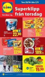 Lidl reklamblad vecka 44 Sida 28: Matriket Spenat €19,90, Marabou Chokladkaka €35,00