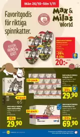 Lidl reklamblad vecka 44 Sida 11: Max & Mila's World Kattegodis stick €29,90, Max & Mila's World Soppa med kyckling €29,90
