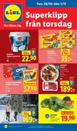 Lidl reklamblad vecka 44 Sida 28: Matriket Spenat €19,90, Marabou Chokladkaka €35,00