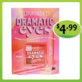 Shiploads catalogue Page 1: SUNKISSED + DRAMATIC eyes $4.99 EYESHADOW PALETTE MEGA BOLD MASCARA | EASY BROW PENCIL VEGAN