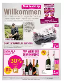 Sutterlüty Flugblatt woche 43 Seite 1: Henkell Sekt €7,69, Sutterlüty's Ländle Randig gekocht €2,49