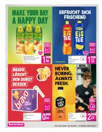 Sutterlüty Flugblatt woche 43 Seite 16: Happy Day Apfelsaft, Multivitaminsaft, Orange 100% und Orangenmischsaft €1,86