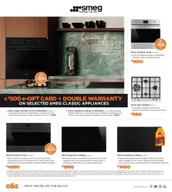 E&S Trading catalogue Page 4: 60cm Gas Cooktop PX364LAU €990,00, Smeg 60cm Pyrolytic Oven €1.690,00