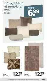 Catalogue Wibra page 5: Coussin €6,99, Plaid €12,99