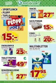 Matvärlden Tensta reklamblad vecka 43 Sida 8: SNACKS €27,95, SPORTLUNCH • PLOPP • TUPLA €15,00