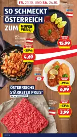 Hofer Flugblatt woche 43 Seite 14: Tiefpreis Aktion €6,99, Sonnhof Salat-/Wok-Streifen €4,69