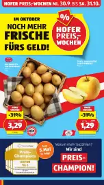 Hofer Flugblatt woche 43 Seite 4: Bio-Erdäpfel aus Österreich €3,29, Äpfel ,,berggolden" aus österreich €1,29
