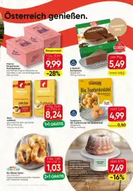 SPAR Gourmet Flugblatt Seite 3: StadtKüche Bio Topfenknödel mit Zuckerbrösel €4,99, Meinl Jubiläum €8,24