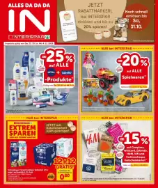 Interspar Flugblatt Seite 1: Schärdinger Formil haltbare Vollmilch 3,5% oder Leichtmilch 0,5% Fett €0,80, Gutscheinkarten