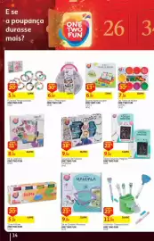Folheto Auchan Página 14: Caixa c/ Missangas One Two Fun €6,99, Slime 4 Potes One Two Fun €5,59