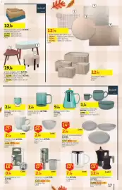 Folheto Auchan Página 17: Tapete Sortido €12,99, Bule p/ Chá de Vidro €9,99